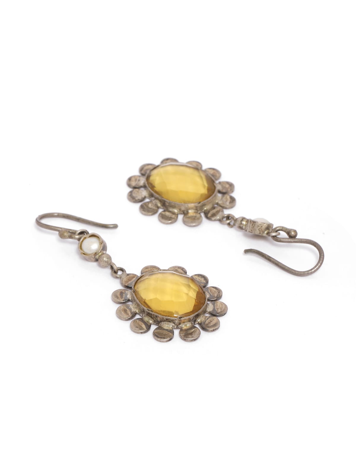 Sterling Silver yellow Citrine Pearl earrings.
