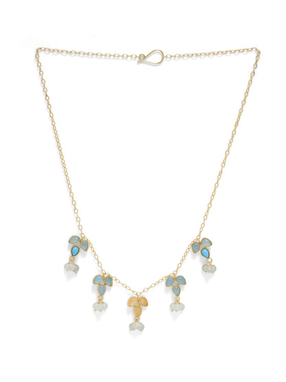 Sterling Silver 18k Gold plated Aquachalcy and yellow Aventurine semi precious stone necklace with Pearls.