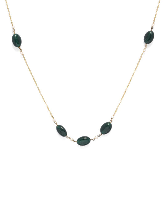 Sterling Silver 18k Gold plated green Onyx bead necklace.