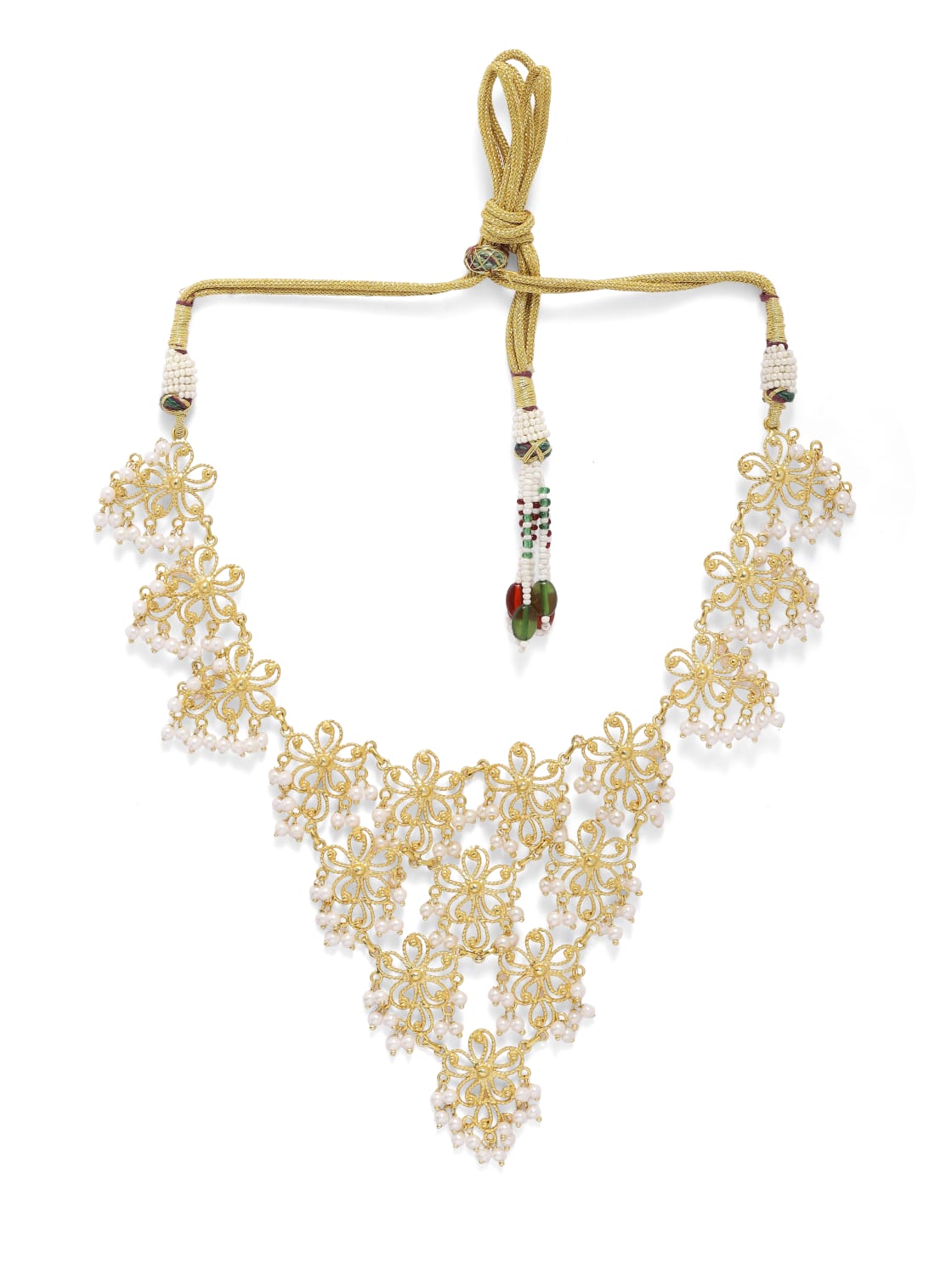 Filigree Aad Choker in Sterling Silver 18k Gold plated Pearl necklace.
