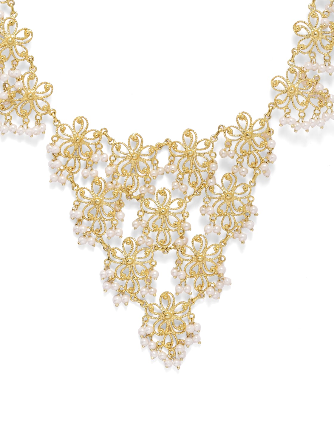 Filigree Aad Choker in Sterling Silver 18k Gold plated Pearl necklace.