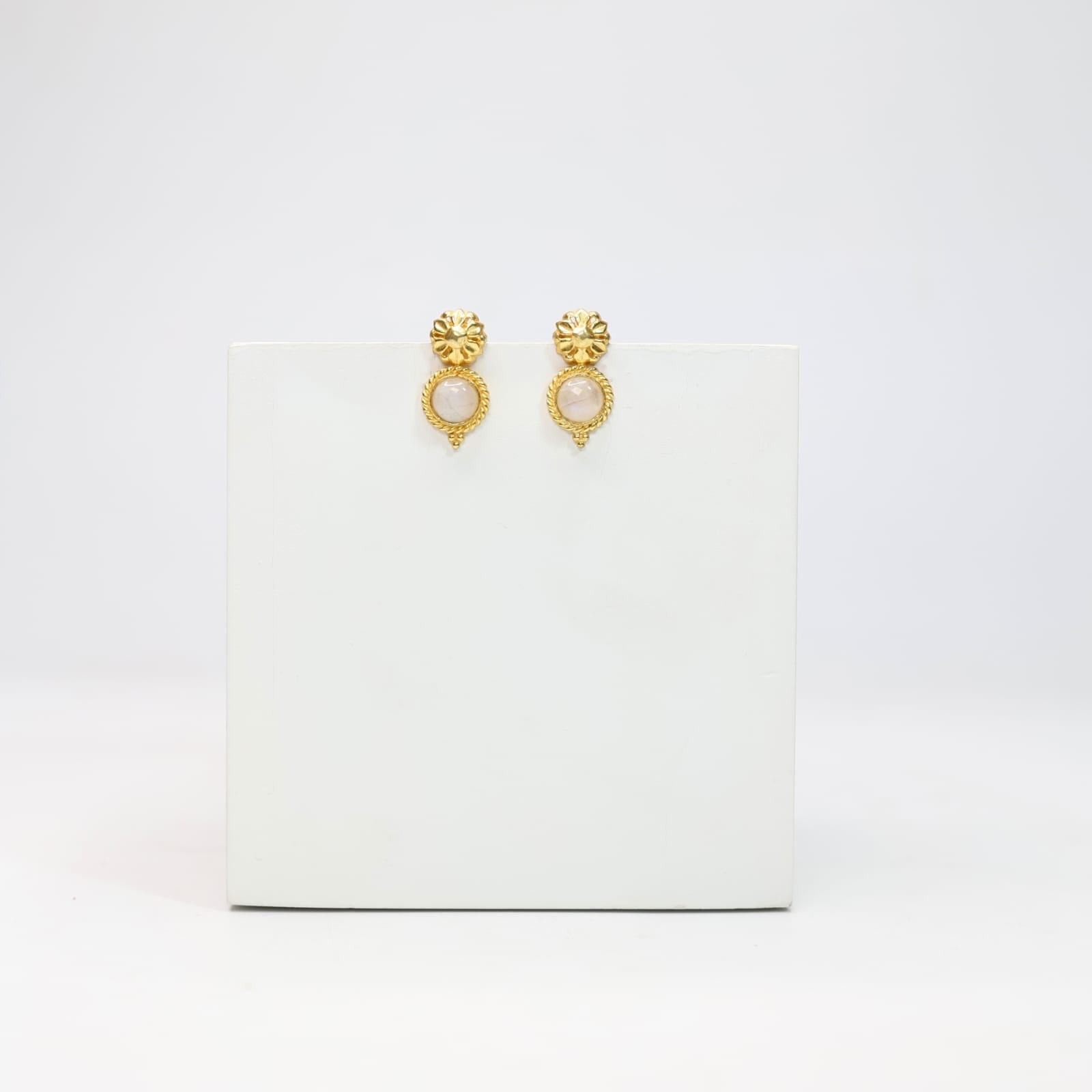 Sterling silver earrings with moonstones.
Light weight, classy, every day wear in Post-Push closure.