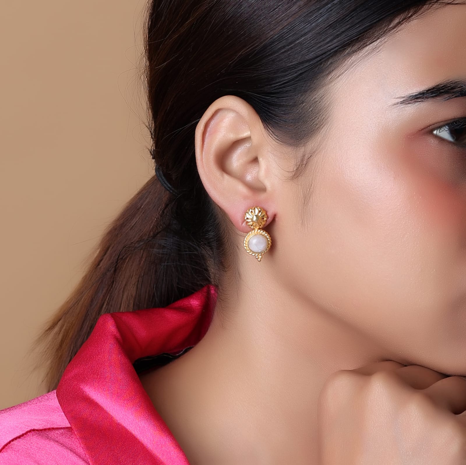 Sterling silver earrings with moonstones.
Light weight, classy, every day wear in Post-Push closure.