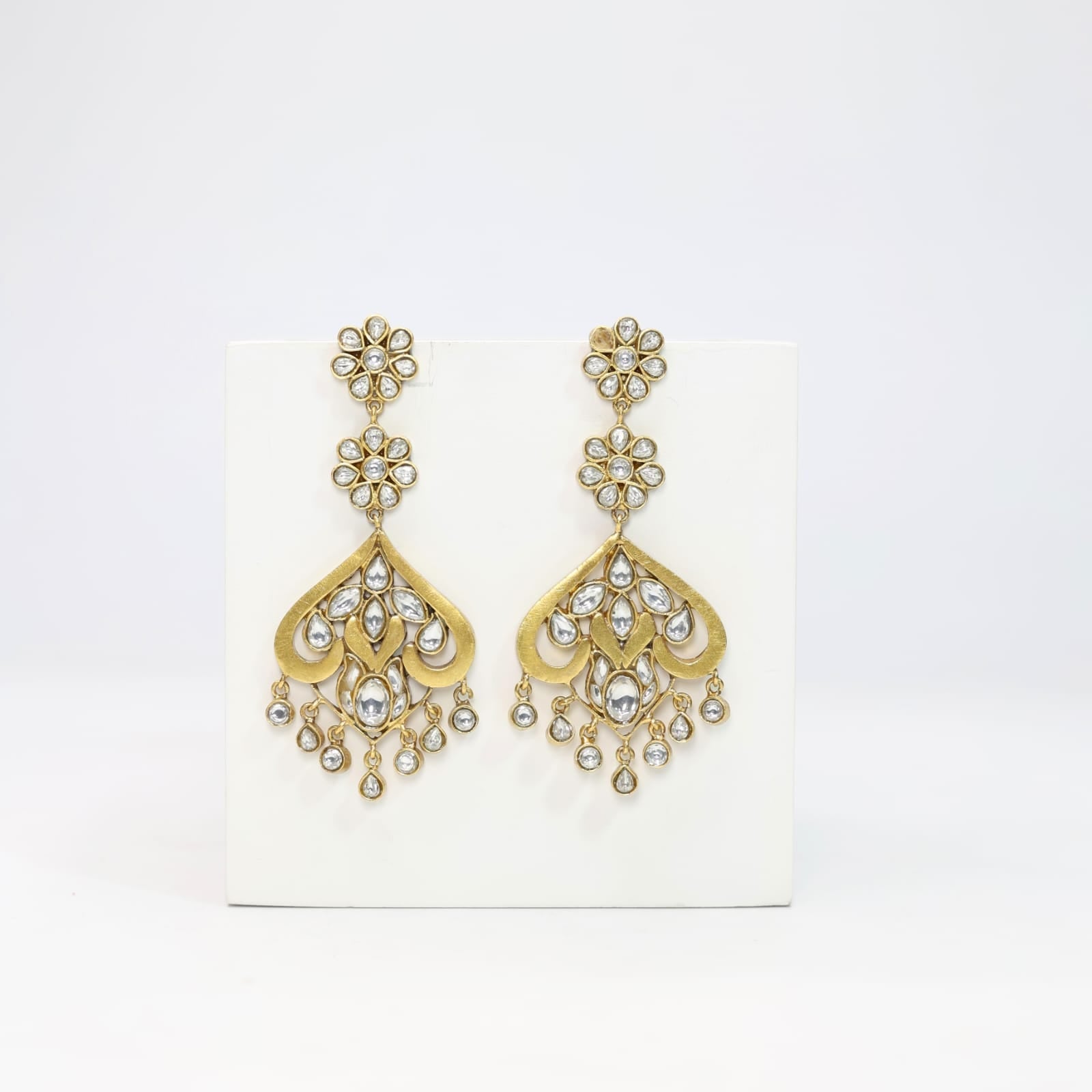 Sterling Silver Gold plated
Jadau Billore polki hanging earrings
For a formal look.