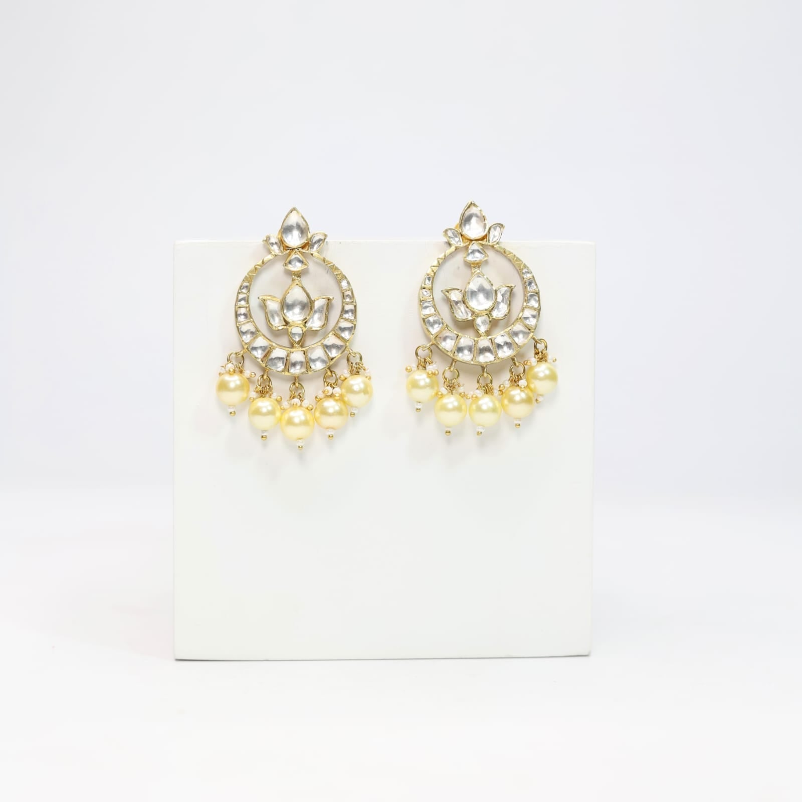 Sterling Silver Gold plated
Jadau polki with pearl
Mughal art earrings