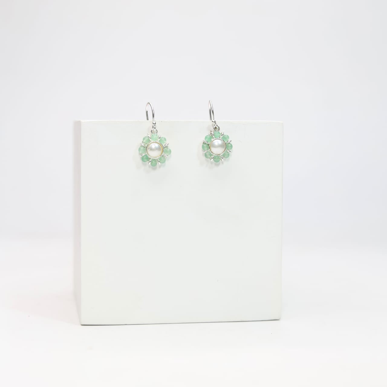 Sterling Silver earrings with Pearl and grapes aventurine beads Tiny earrings.