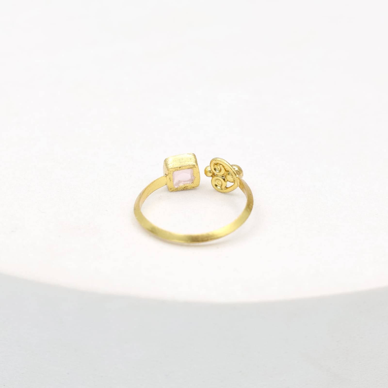 Flower and pink chalcydony ring, set in sterling Silver with 1 micron Gold plating, made to size.