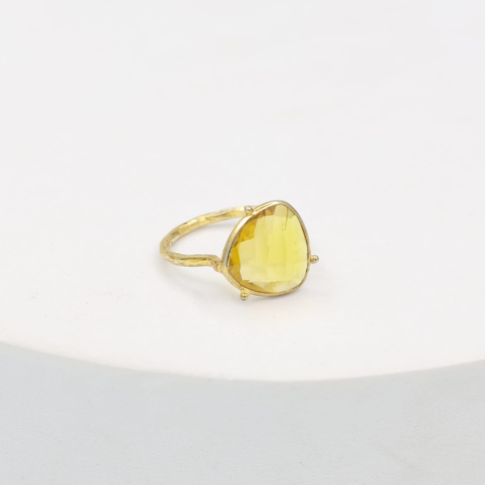 Yellow faceted quartz set in sterling Silver with 1 micron Gold plating, made to size.