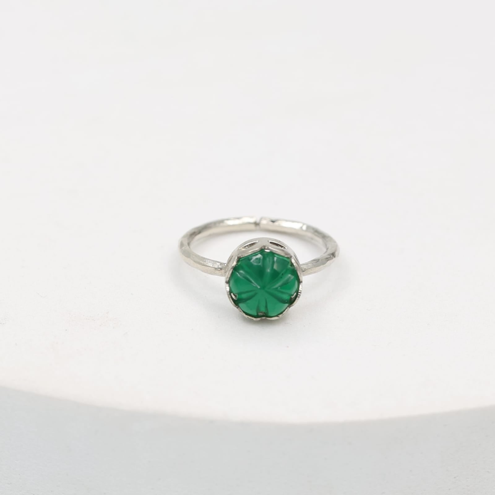 Carved green onyx ring with stones set in sterling Silver.
