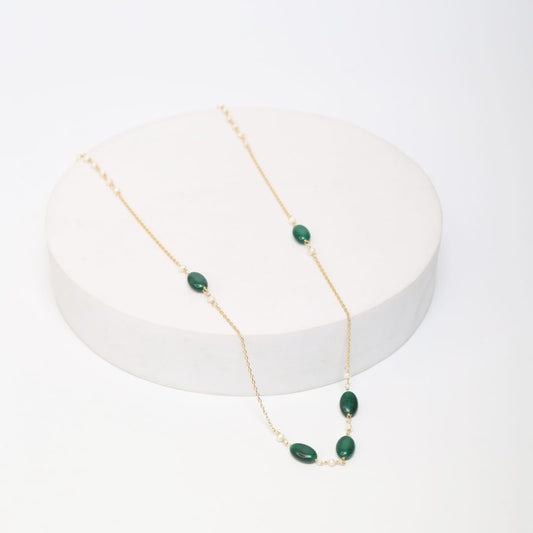 Sterling Silver Gold plated
Green Onyx with Pearls necklace chain.
