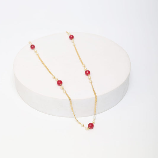 Sterling Silver Gold plated red Quartz with pearl necklace string.