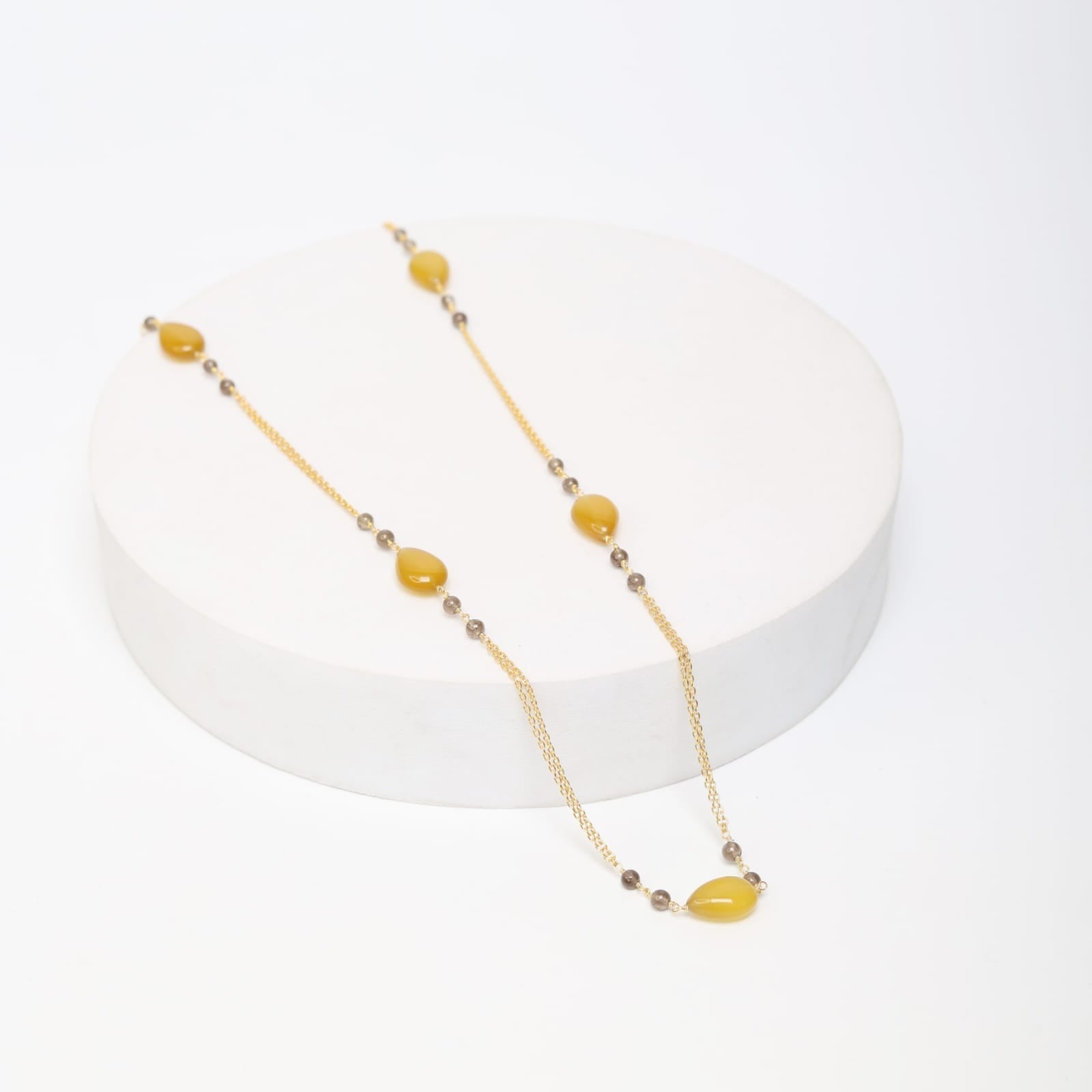 Sterling Silver Gold plated yellow Quartz with smoky beaded string.