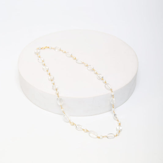 Sterling Silver chain with moonstone and rose quartz in 18 karat Gold plating.