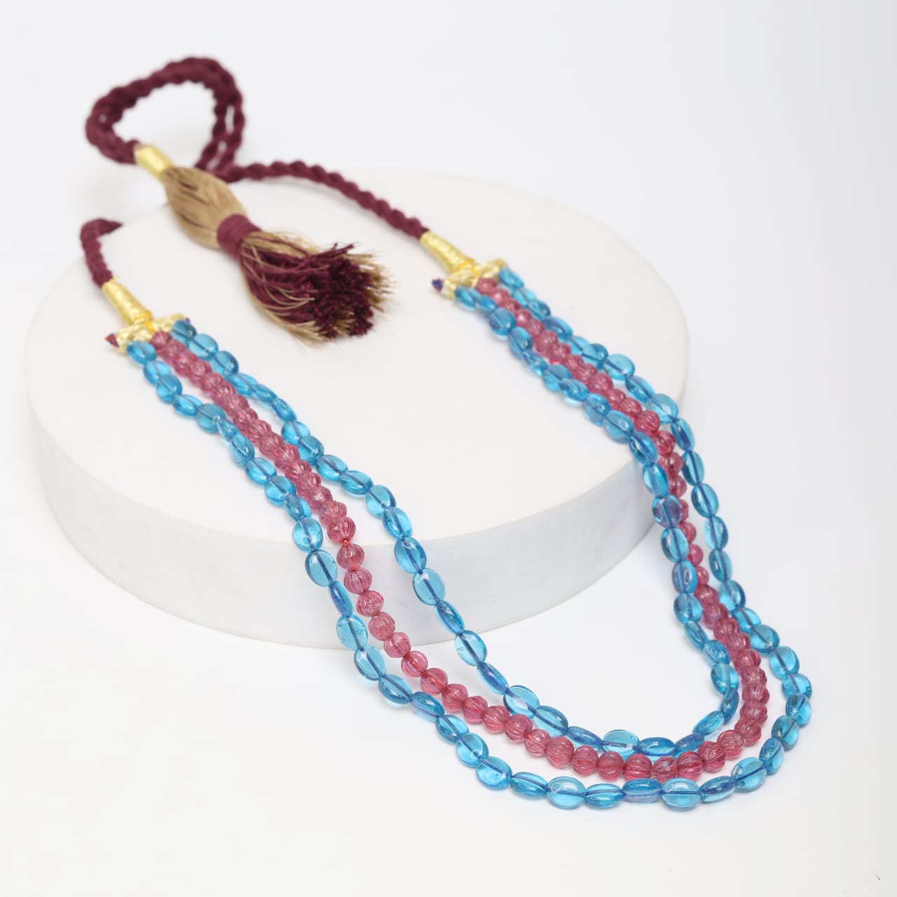Blue Chalcydony and red melon necklace