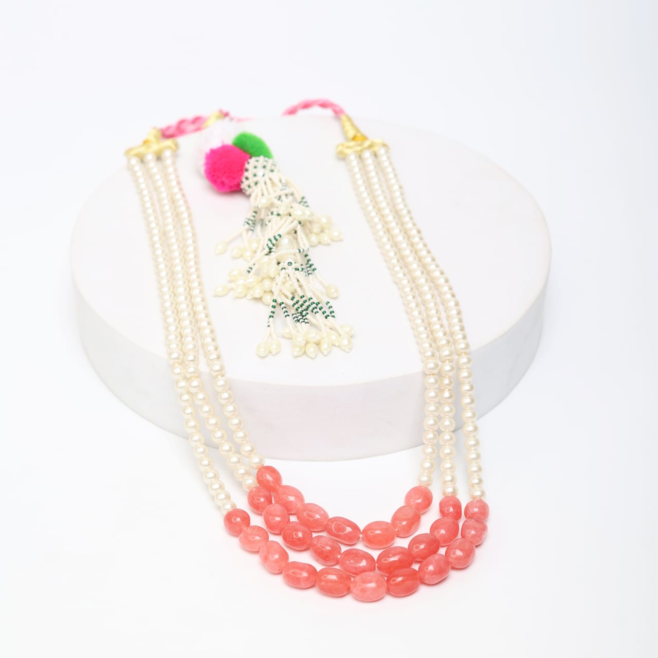 Pearls and red tumbles necklace