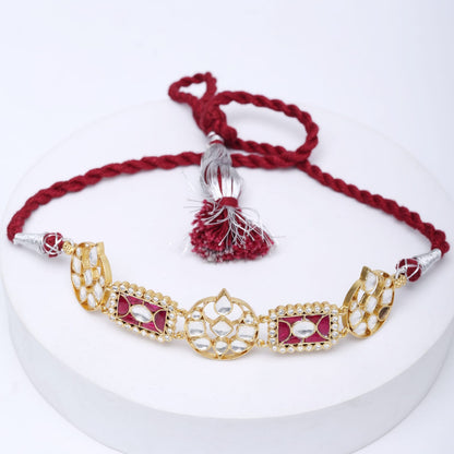 Sterling silver Gold plated
Red green jadau Polki necklace with thread sarafa.