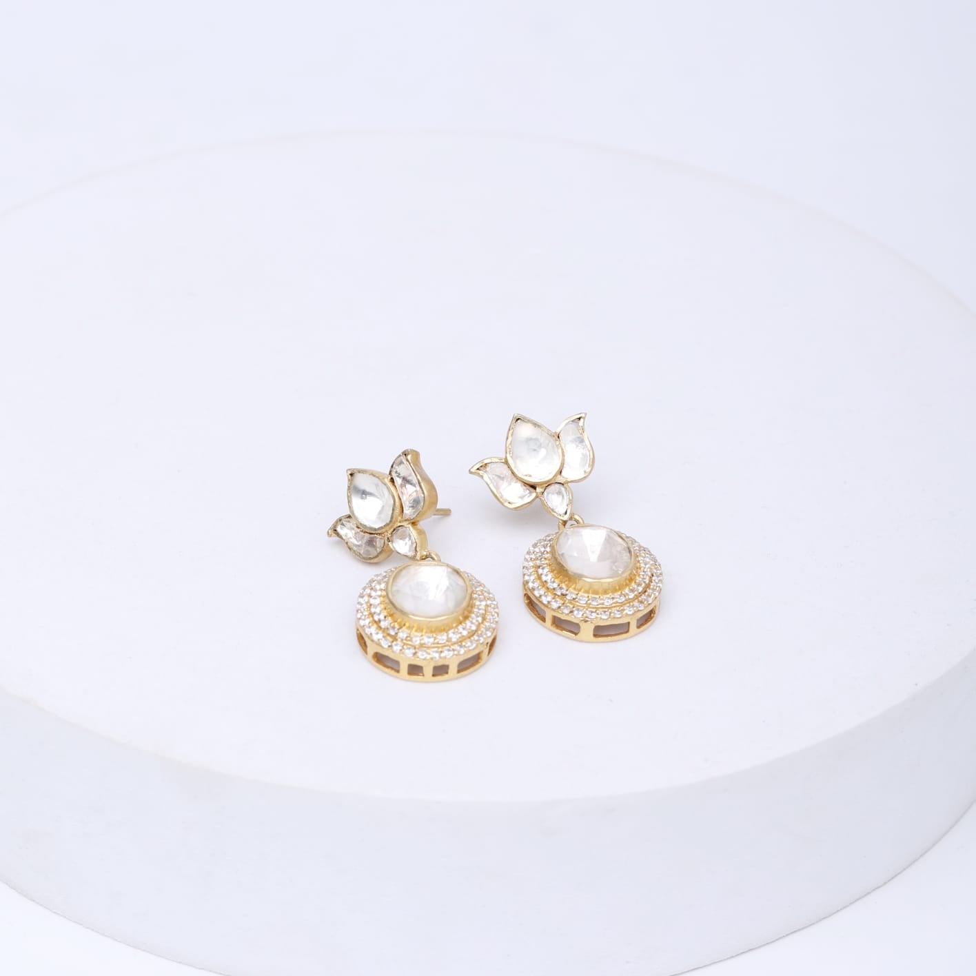 Moissanite kamal paan earrings.