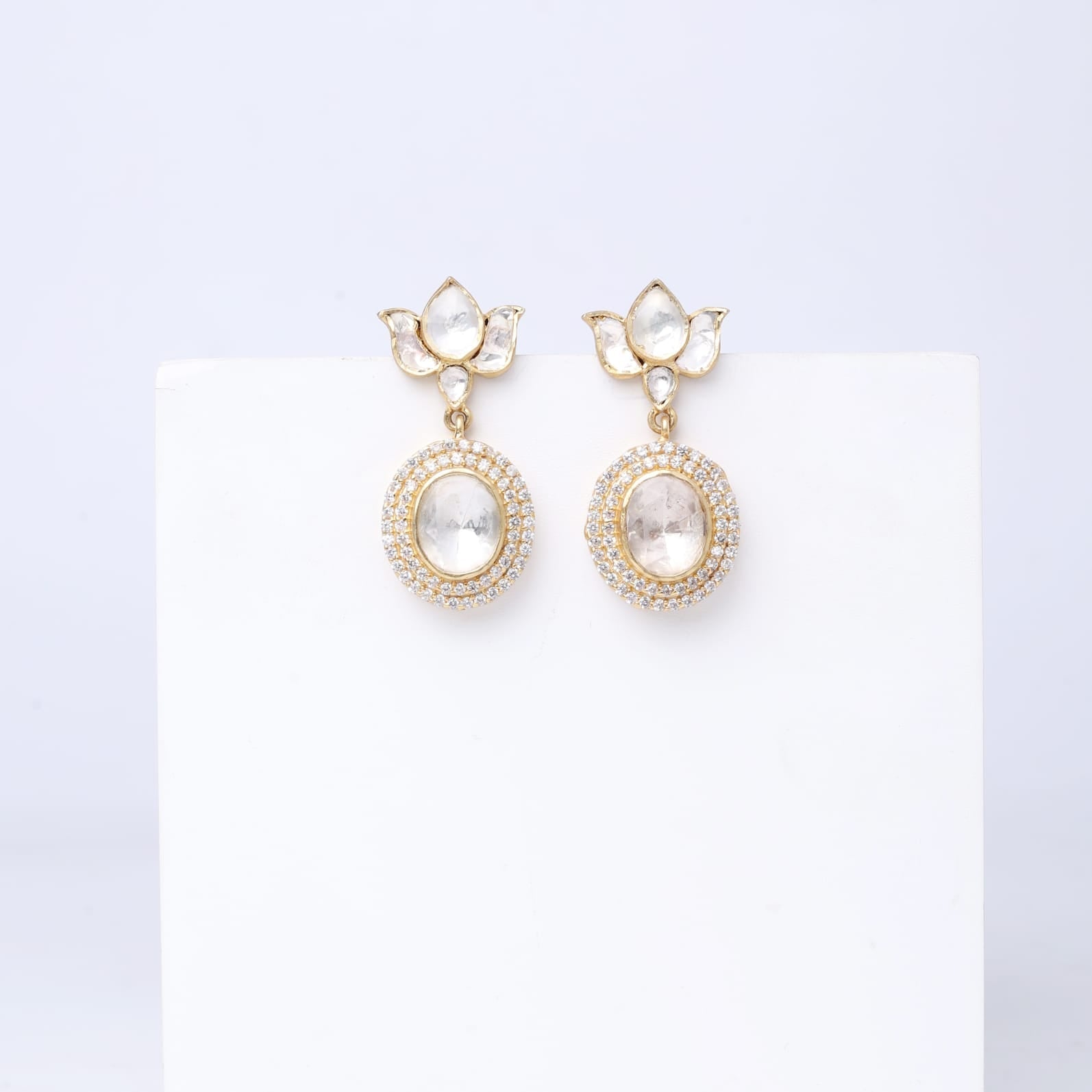 Moissanite kamal paan earrings.