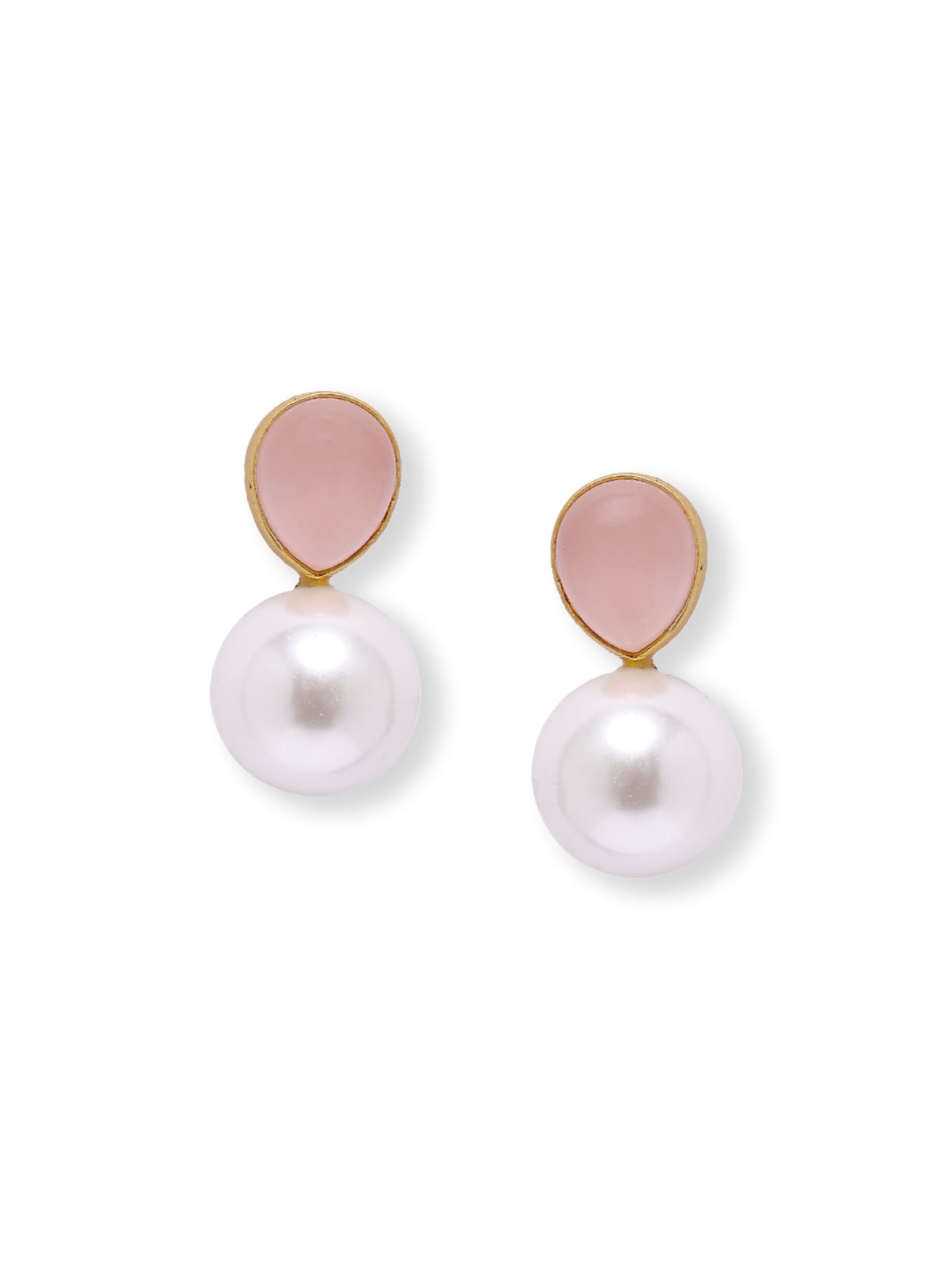 Rose Earrings in Rose Quartz with Swarovski pearl earrings, set in 92.5 sterling Silver in 1 micron Gold plating.
