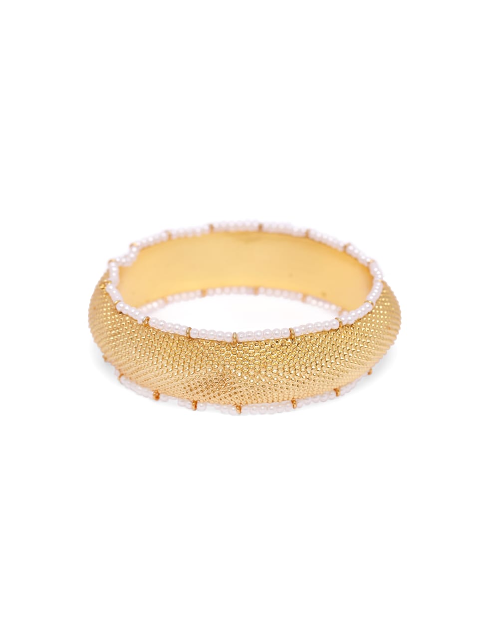 92.5 Sterling Silver and Gold plated bangle with textured Gold plated and Pearl around the bangles.