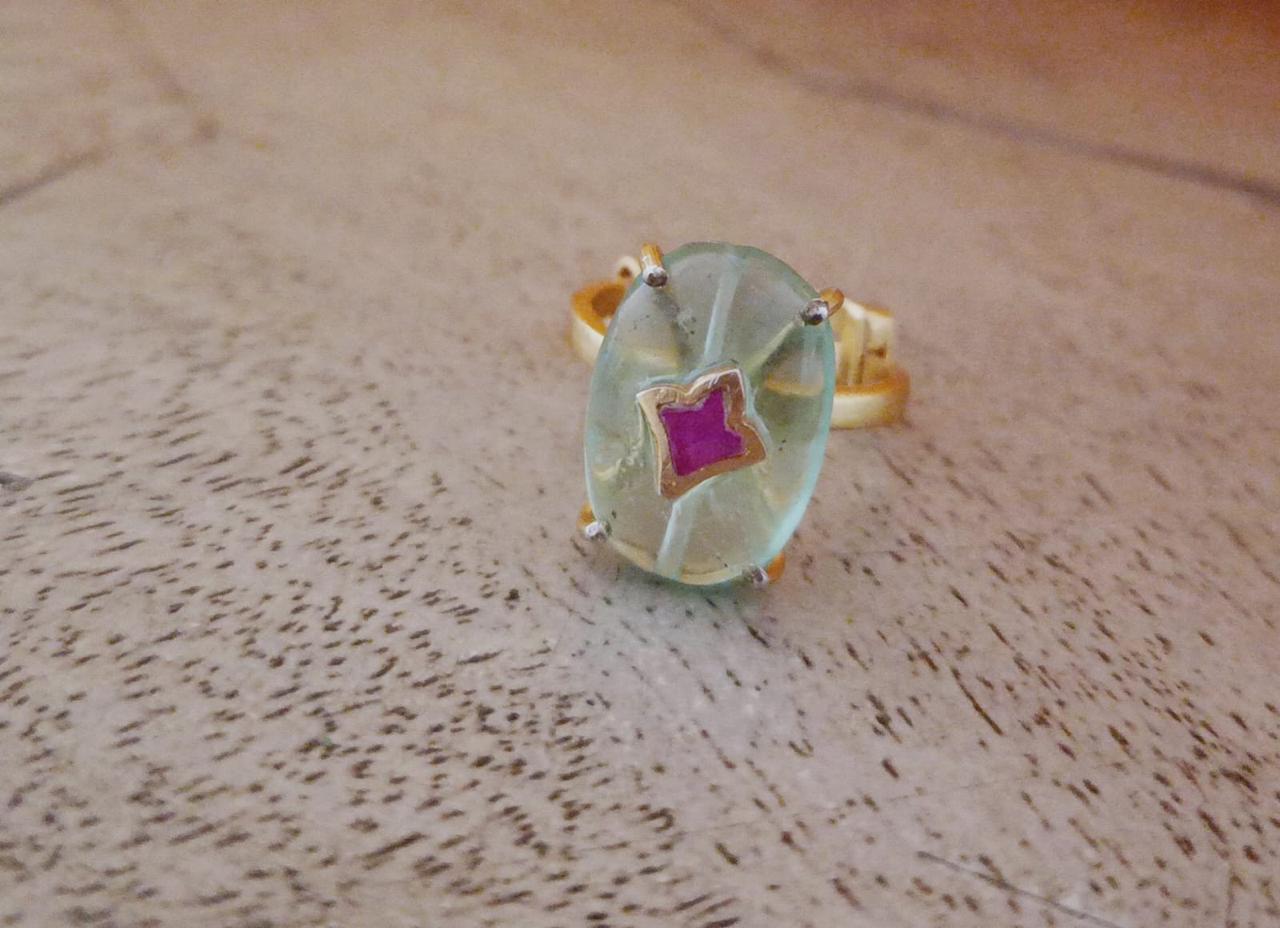 Floride ring in 92.5 sterling Silver ring with Floride and Ruby in 1 micron Gold plating.