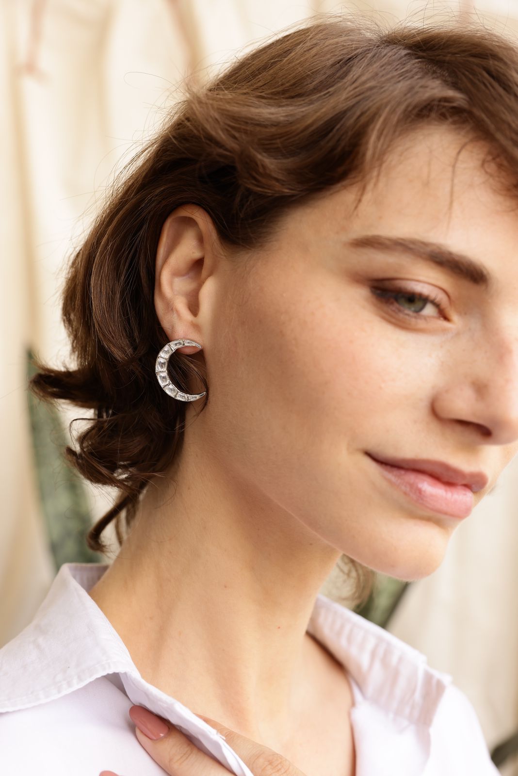 Chandni earrings in 92.5 Sterling Silver with Billor Polki.