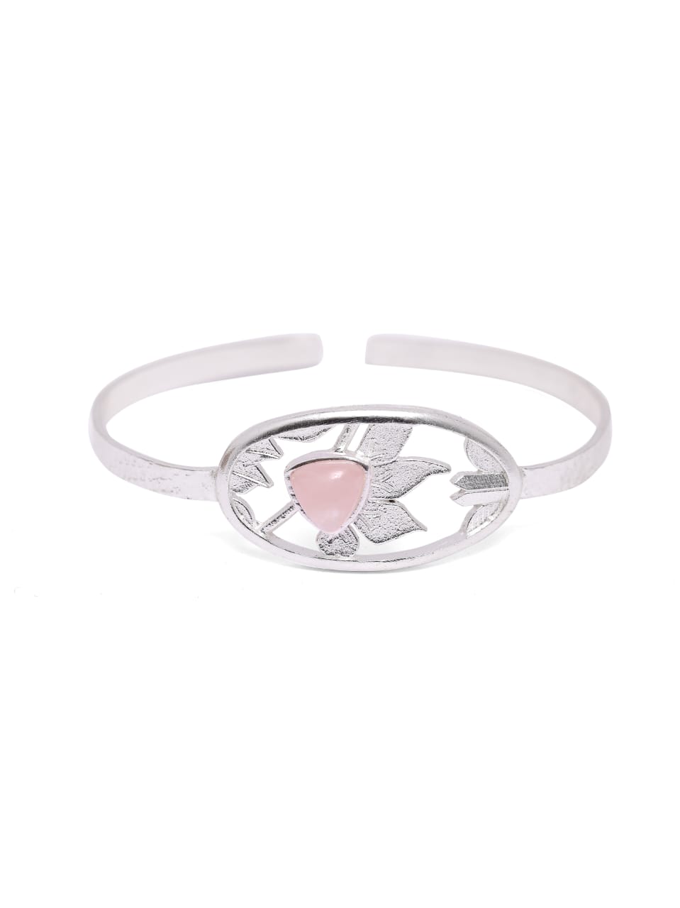 Rose Bracelet in 92.5 Sterling Silver with Rose pink Chalcy studded in a floral theme.