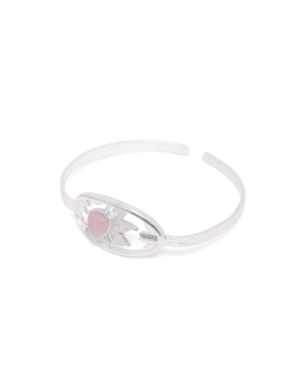 Rose Bracelet in 92.5 Sterling Silver with Rose pink Chalcy studded in a floral theme.