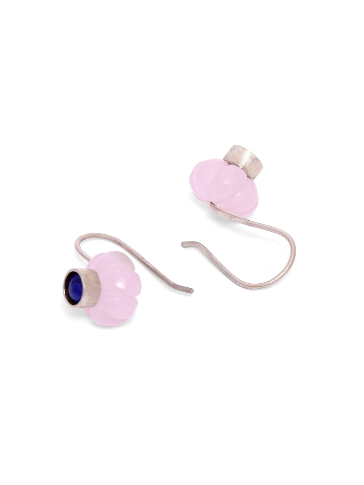 Pushpa Earrings in 92.5 Sterling Silver
carved with pink Chalcy flower in blue Enamel.