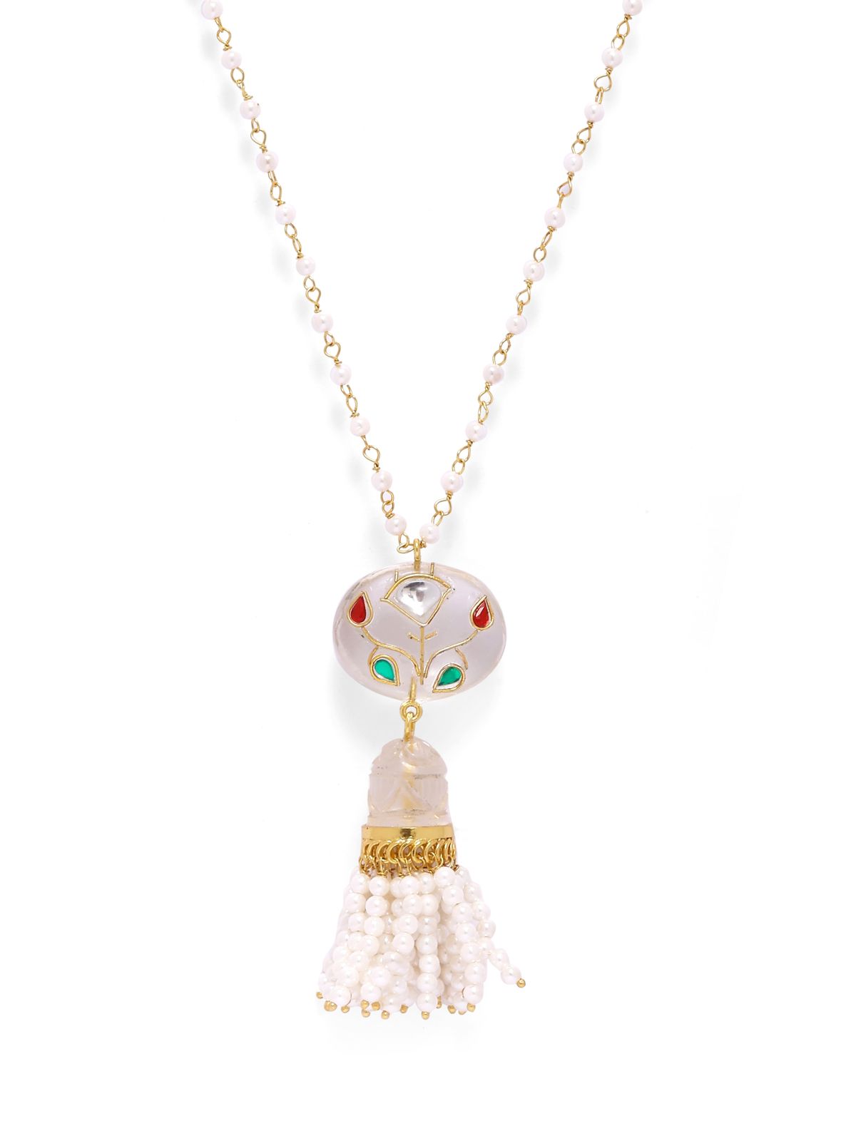 Clear quartz necklace in 92.5 Sterling Silver with Jadau work Pearls dipped in 1 micron Gold plating.