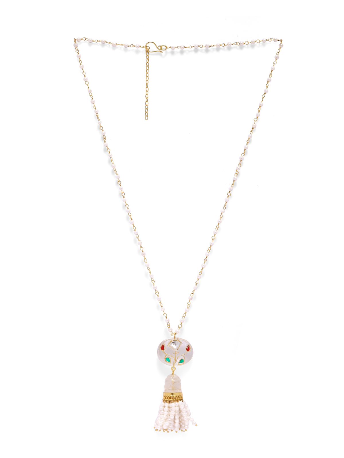 Clear quartz necklace in 92.5 Sterling Silver with Jadau work Pearls dipped in 1 micron Gold plating.