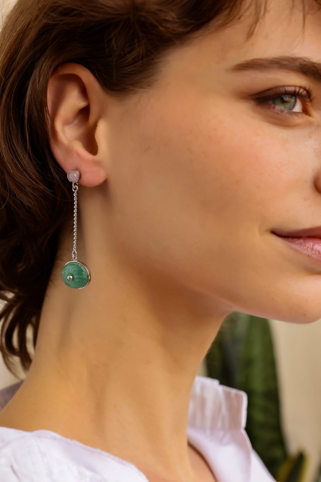 Samiksha Earrings in 92.5
Sterling Silver with Pink Chalcy and grapes carved earrings.