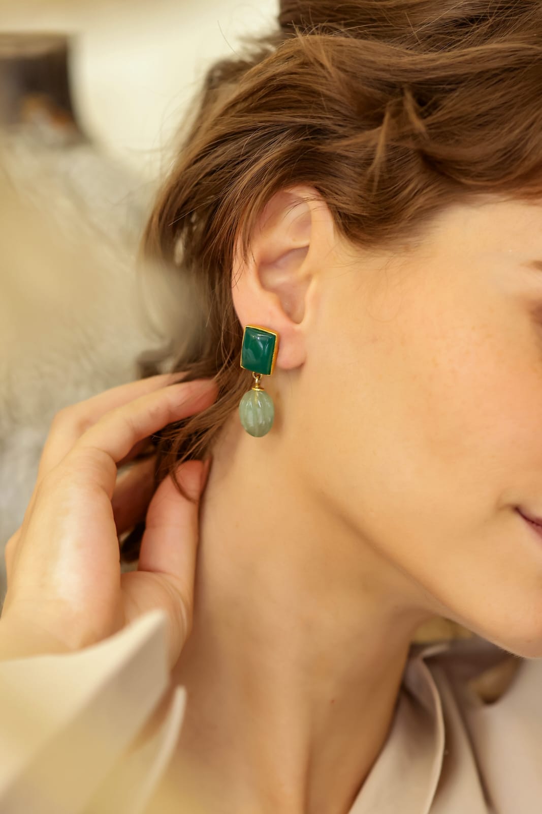 Hariyali Earrings in 92.5 Sterling silver dipped in 1 micron gold plating.