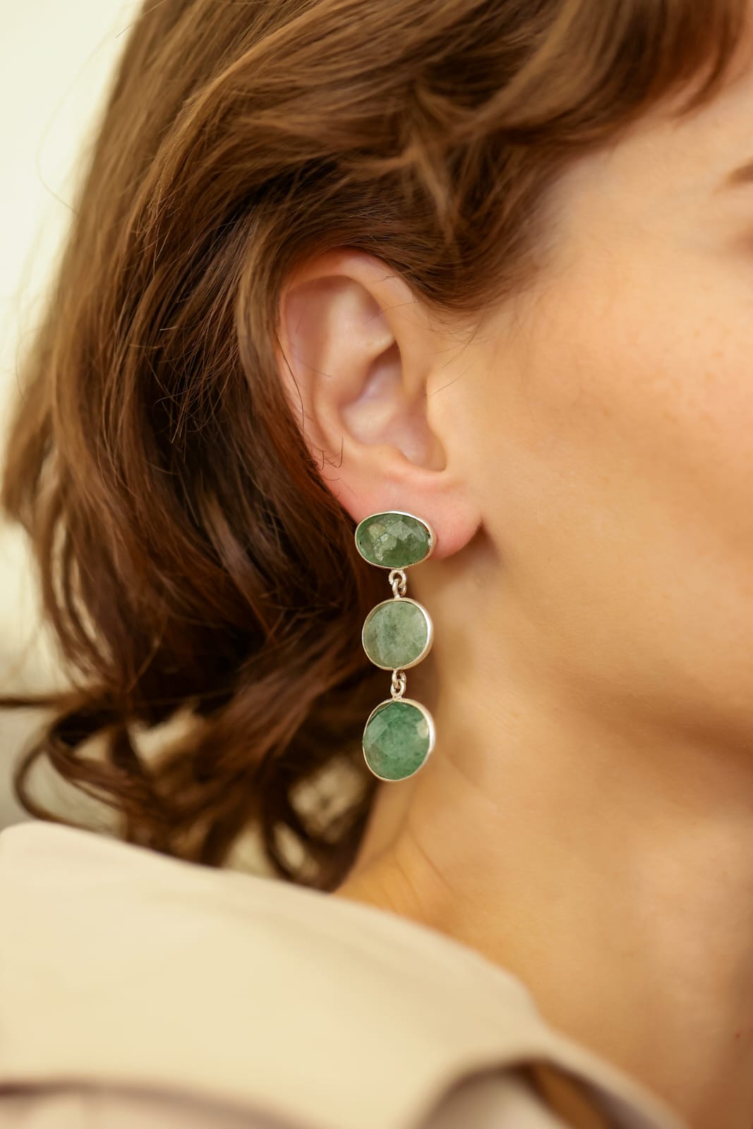 Nazia Earrings in 92.5 Sterling Silver with gradually grapes Aventurine and semi-precious stones.
