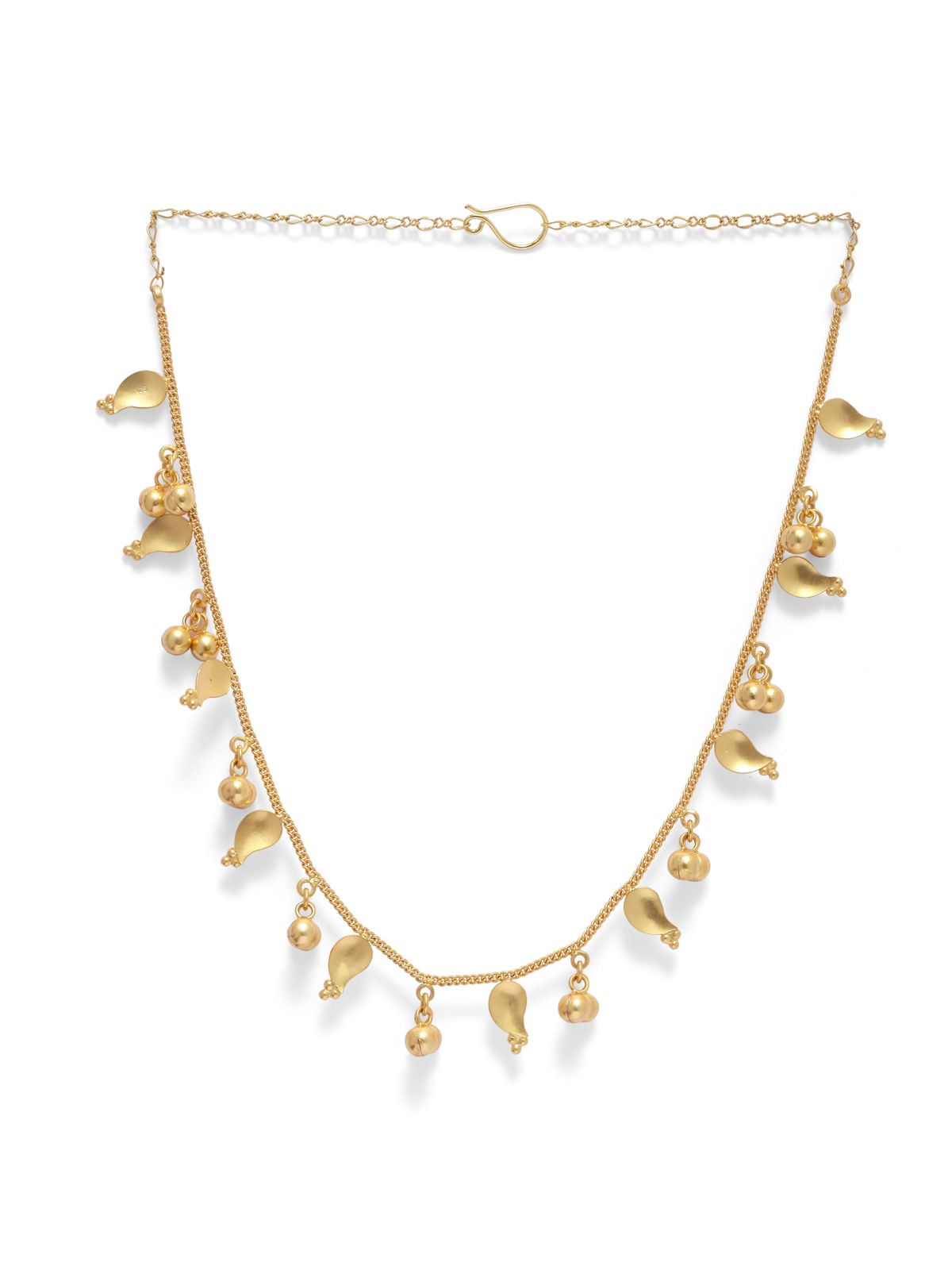 Dhwani mala in 92.5 Sterling Silver with leaves and bells Motifs, Stacking necklace in 1 micron Gold plating.
