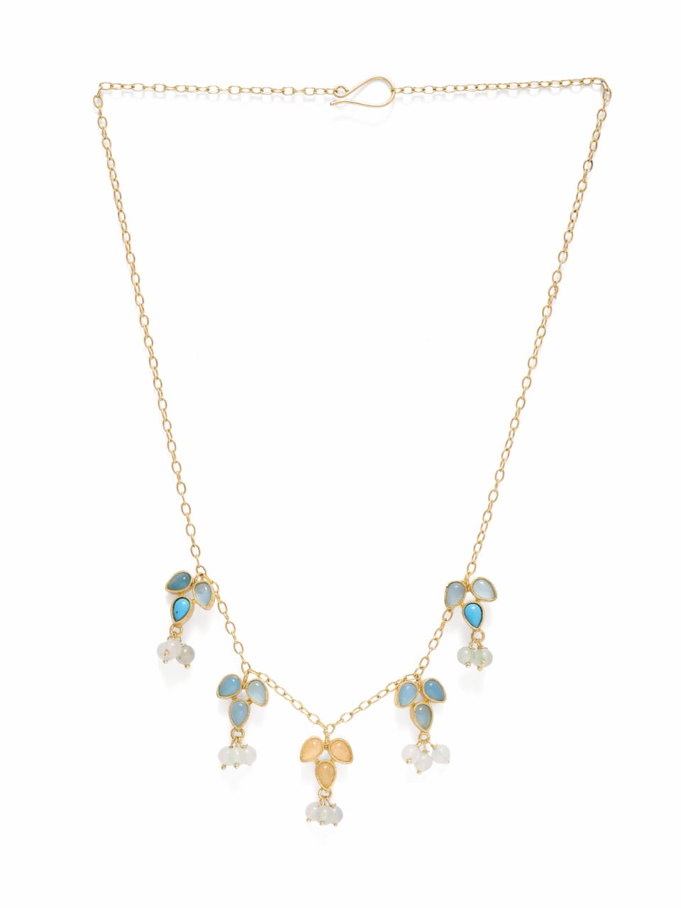 Kusum necklace in 92.5 Sterling Silver, dipped in 1 micron Gold plating with semi precious stones, and Turquoise with yellow Aventurine.