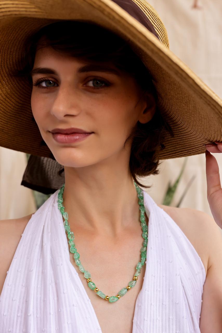 Angoori necklace in 92.5 Sterling Silver with 1 micron Gold plating and semi-precious stones, beaded necklace.