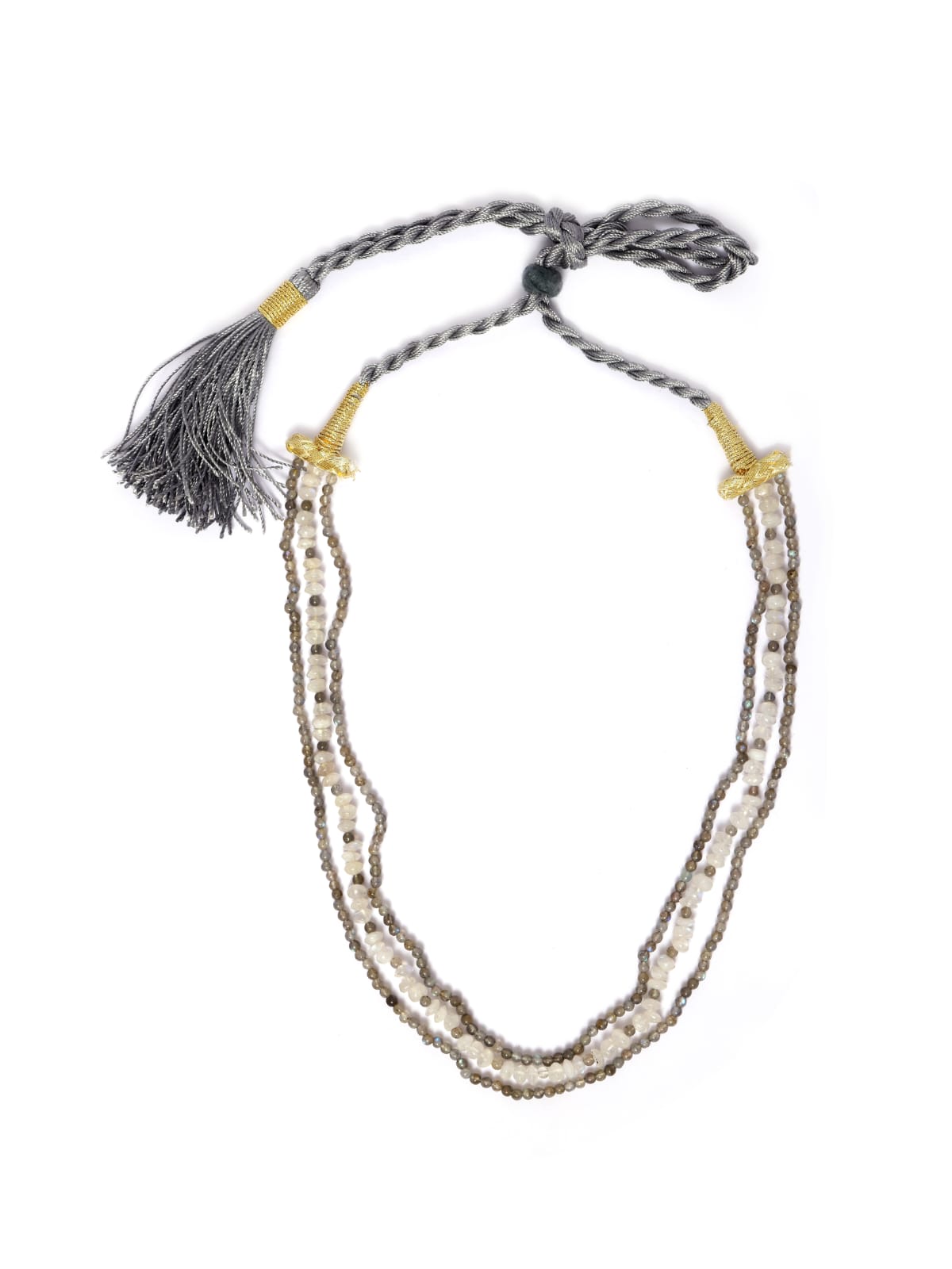 Manimala Beaded Necklace with
Moonstone and Labrodorite in semi-precious Stones.