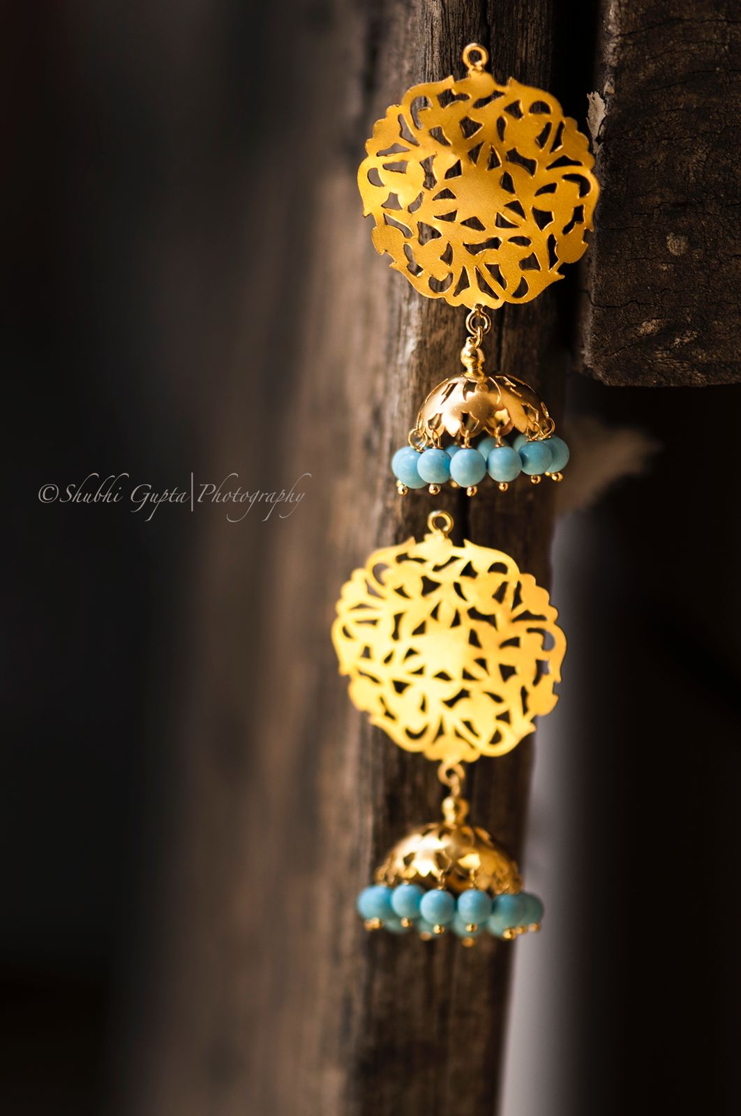 Handcrafted Sterling Silver Jhumka with Gold plated Turquoise beads,
Haroon Earrings.