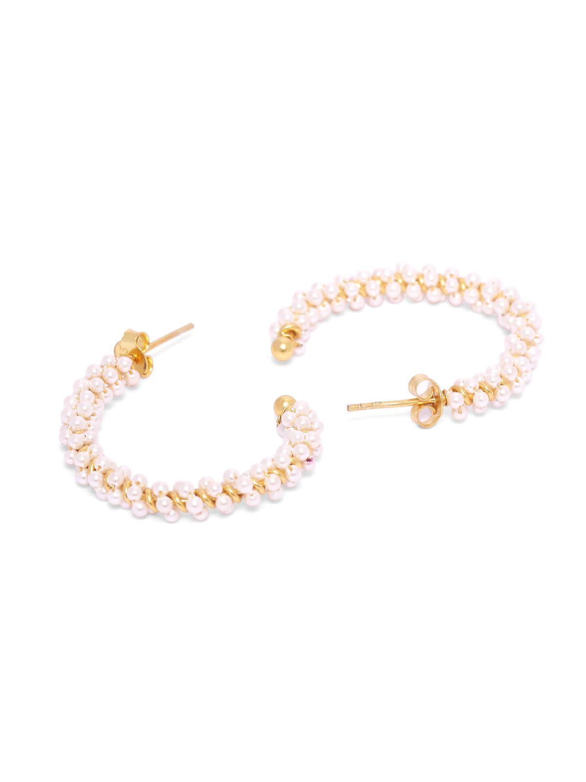 Gajra hoops, handcrafted in 92.5 Sterling Silver dipped in 1 micron Gold plating with Pearls, beaded hoops.