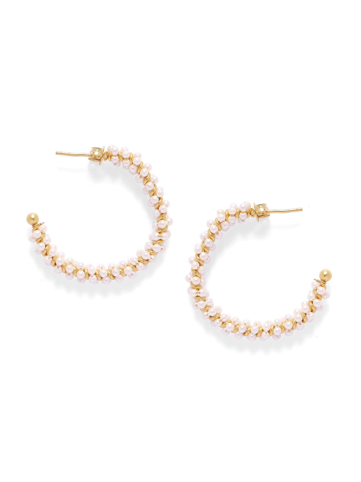Gajra hoops, handcrafted in 92.5 Sterling Silver dipped in 1 micron Gold plating with Pearls, beaded hoops.