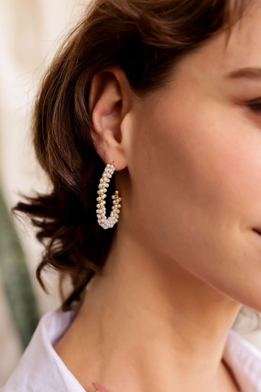 Gajra hoops, handcrafted in 92.5 Sterling Silver dipped in 1 micron Gold plating with Pearls, beaded hoops.