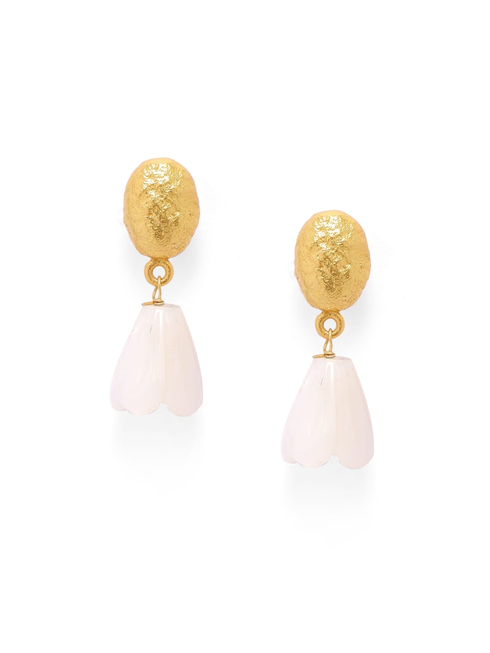 Chandni Jhumki in 92.5 Sterling Silver, dipped in 1 micron Gold plating, with tiny mother of Pearls in a texture.