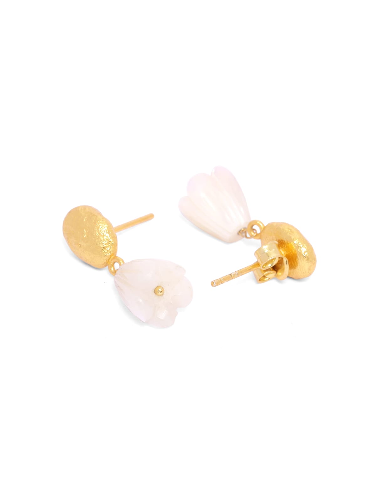 Chandni Jhumki in 92.5 Sterling Silver, dipped in 1 micron Gold plating, with tiny mother of Pearls in a texture.