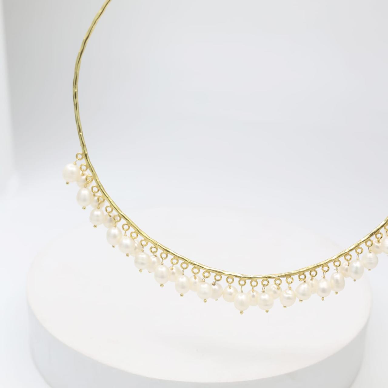 Bhavani hasli 92.5 Sterling silver handcrafted gold plated natural pearl indo western wear Hasli/Necklace