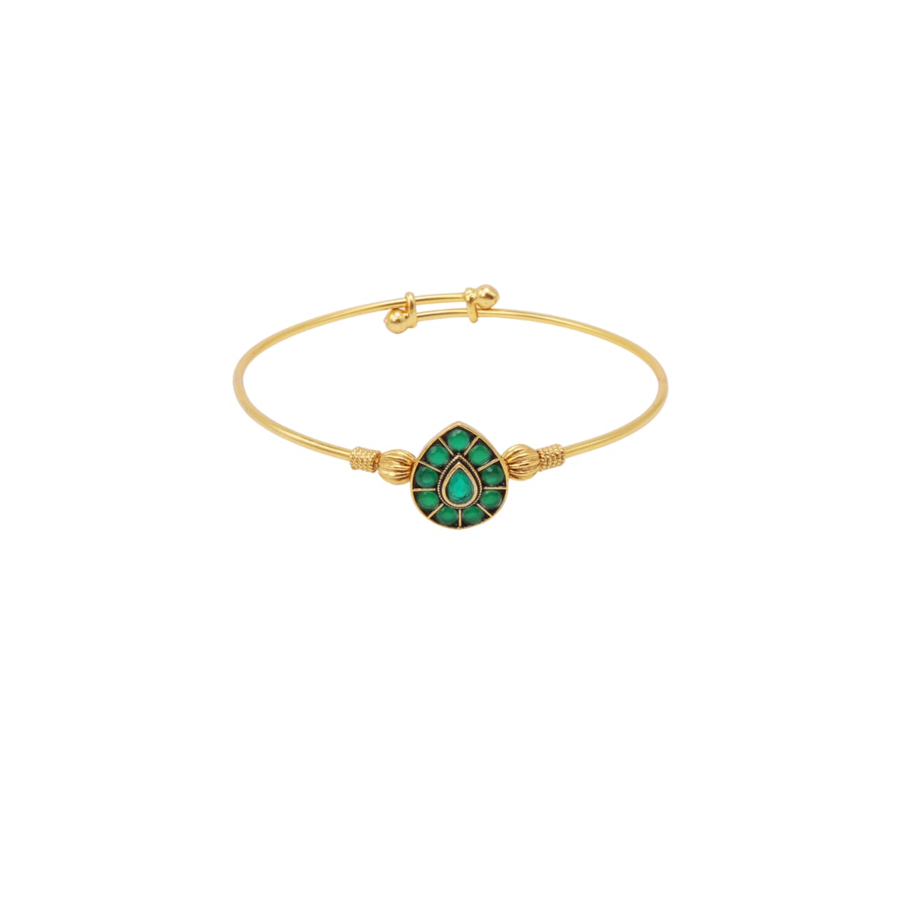 Juhi bracelet in 92.5 Sterling Silver dipped in 1 micron Gold plating with green Onyx Jadau bracelet.