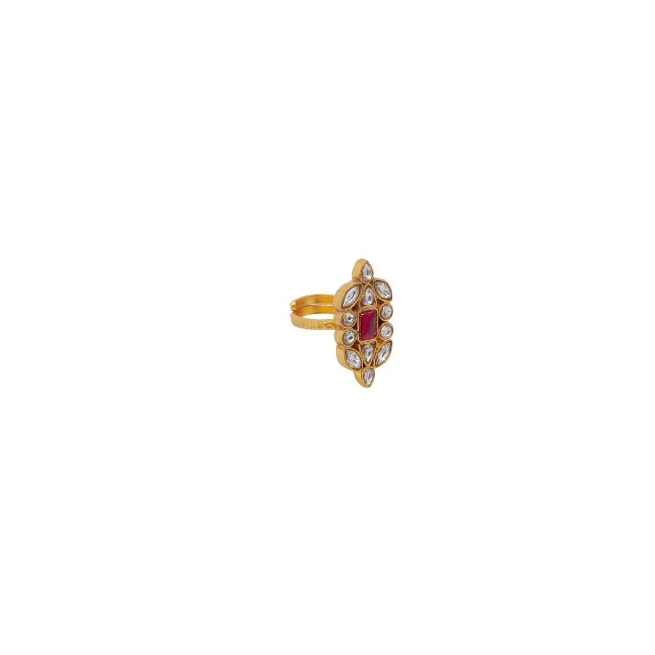 Parveen Ring in 92.5 Sterling Silver handcrafted in 1 micron Gold plating Jadau-Polki ring, adjustable.