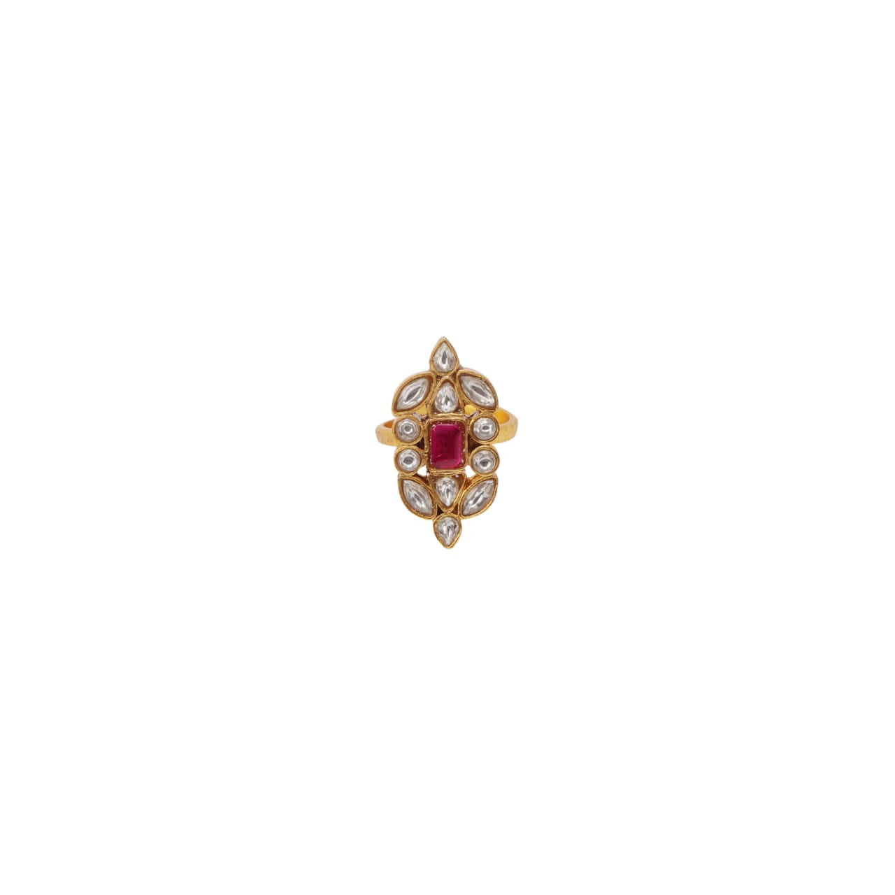 Parveen Ring in 92.5 Sterling Silver handcrafted in 1 micron Gold plating Jadau-Polki ring, adjustable.