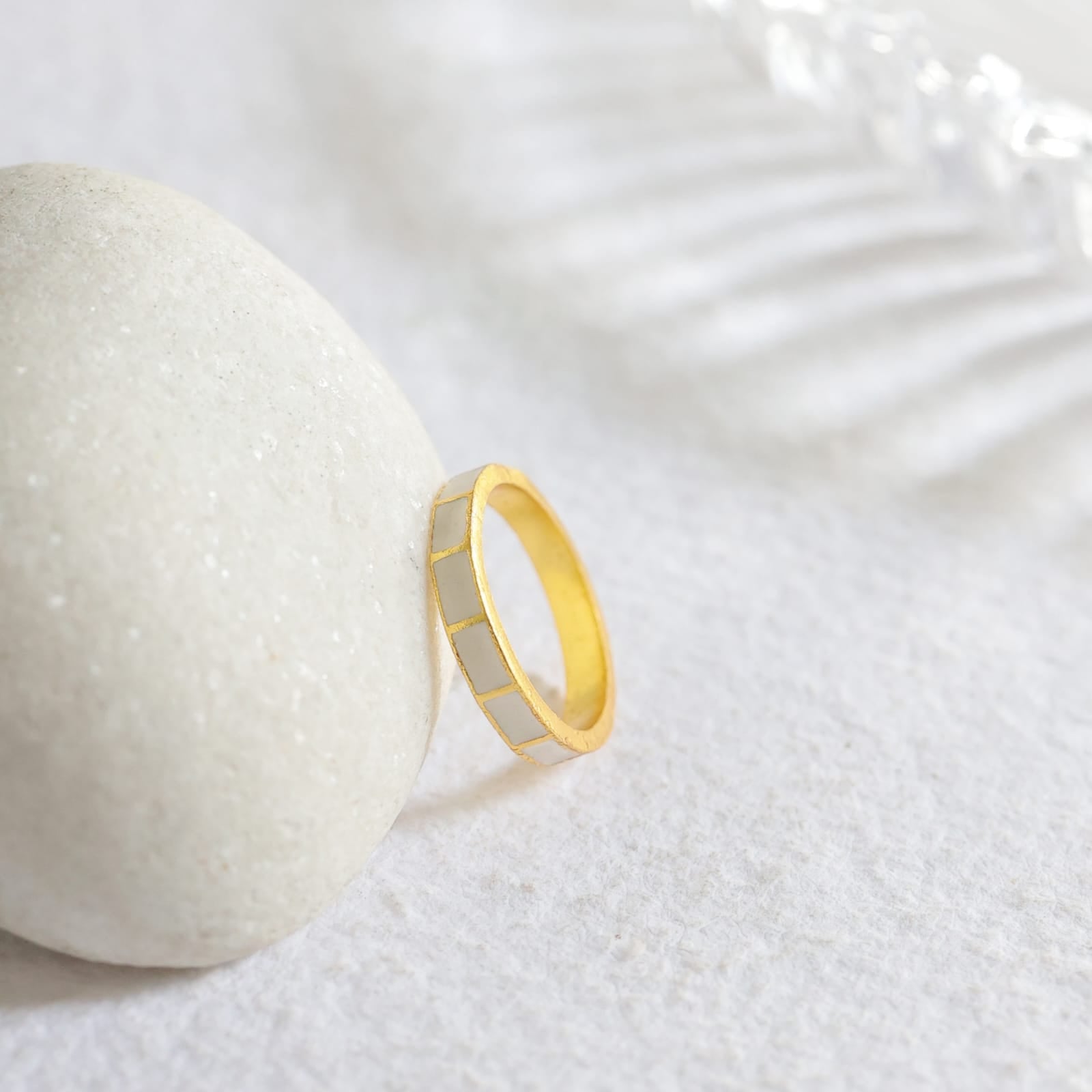 Adaa Ring in 92.5 Sterling Silver handcrafted and dipped in 1 micron Gold plating with Ivory and Enamel.