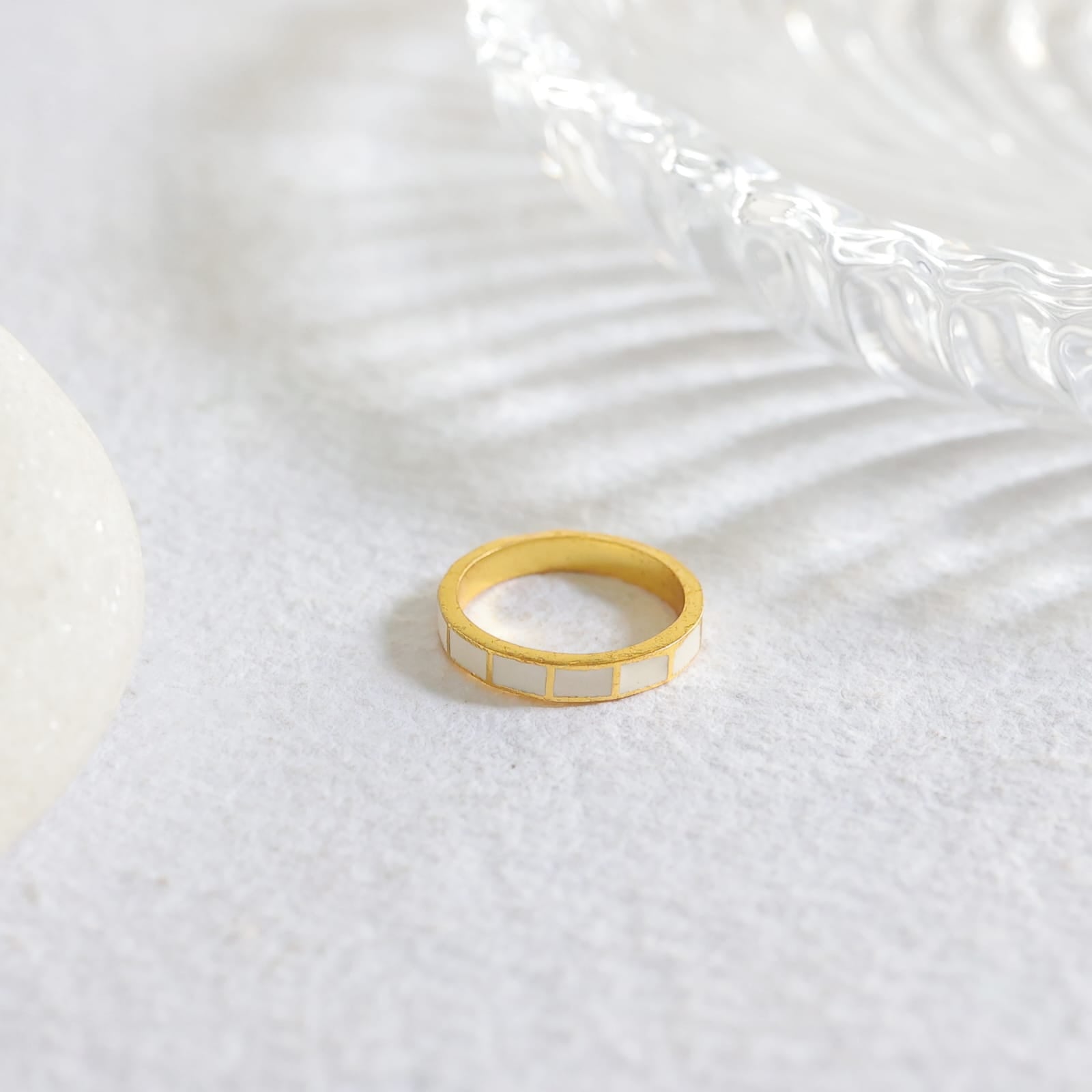 Adaa Ring in 92.5 Sterling Silver handcrafted and dipped in 1 micron Gold plating with Ivory and Enamel.